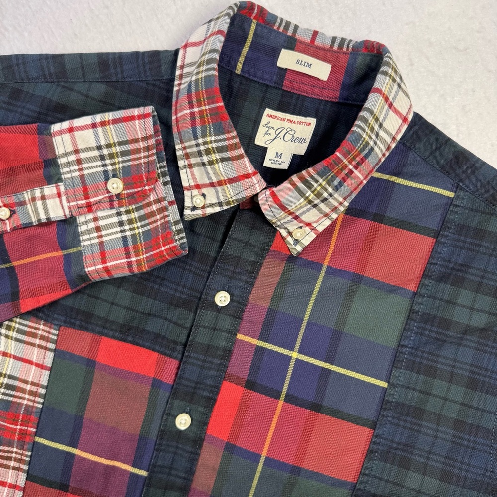 J.Crew Patchwork Plaid Shirt Slim Fit Medium Preppy Heritage